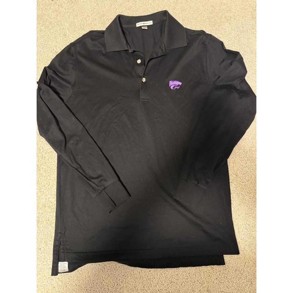 Peter Millar Mens Kansas State Wildcats Long Sleeve Cotton Polo Shirt Black S